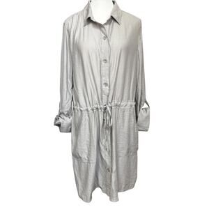 Chico's Shirt Dress Womens Size 2 Large Button Front Drawstring Pockets Tunic